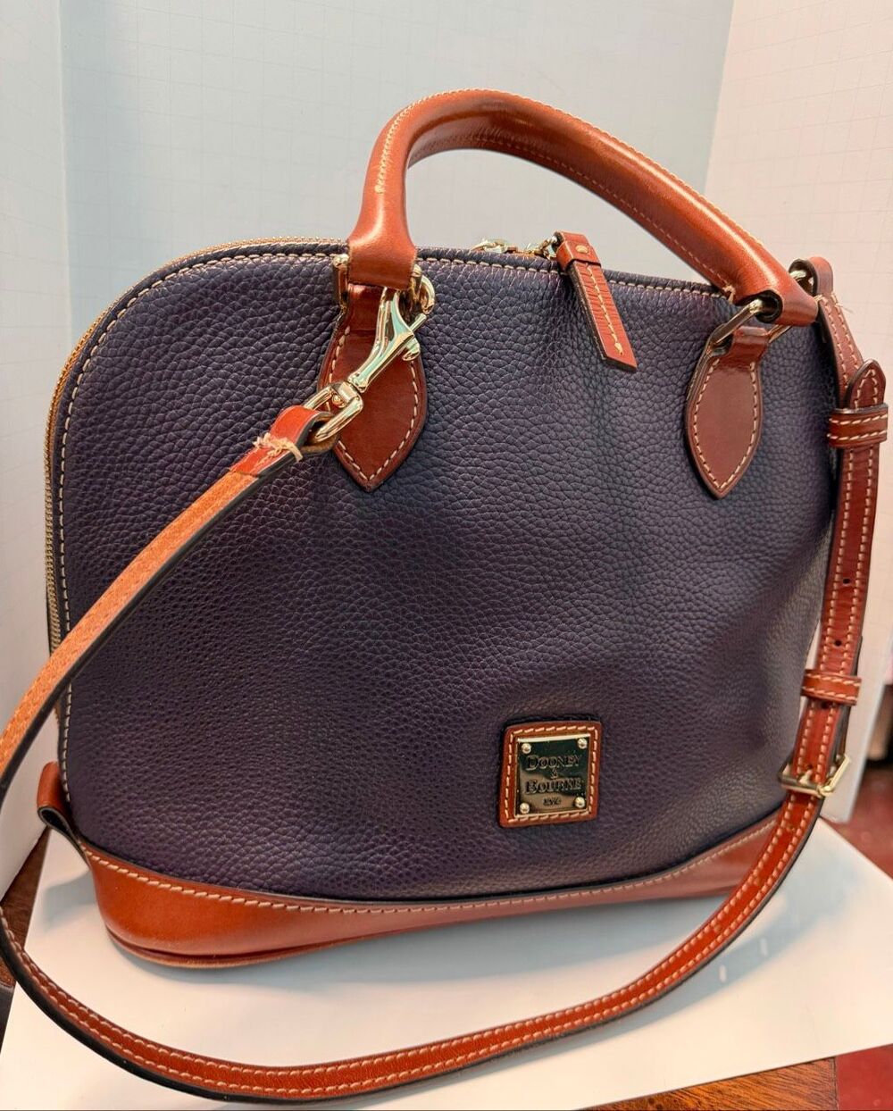 Dooney & Bourke Pebble Grain Zip Satchel Deep Plum Leather Shoulder Bag - Picture 4 of 11